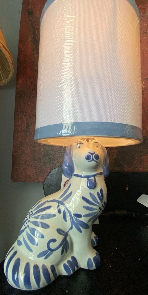 Blue Ceramic Reproduction Staffordshire Dog Figurine Mini Table