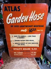 Vintage Atlas GARDEN HOSE Scarce Hardware Store Lawn Sign Enameled Advertising
