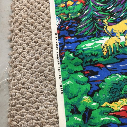 Pezzo tessuto alce cervo cabina vintage esterno 116x45 pollici cotone serigrafia anni 70 - Foto 4 di 8