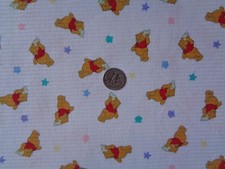 VINTAGE WINNIE THE POOH FABRIC WHITE WITH MULTI COLOR STARS 60" X 36" RARE