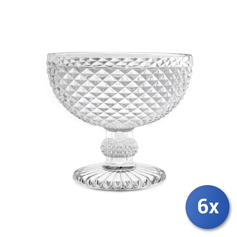 6x Diamond-Cut Glass Cups ø 11 cm, Transparent H&H