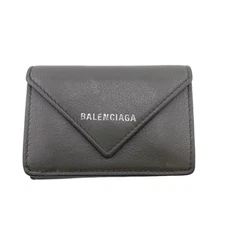 Balenciaga 391446 Paper Mini Leather Trifold Wallet Gray Ladies