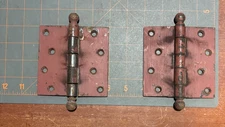PAIR VINTAGE STANLEY SWEETHEART  4" x 4" CANNONBALL TOP JAPANNED HINGES