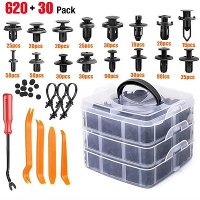 650Pcs Car Retainer Auto Fasteners Push Trim Plastic Clips Pin Rivet Bumper Kit