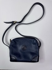 Vintage Liz Claiborne Pebbled Leather Crossbody Bag Navy Crest 90s Minimalist