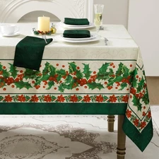 Christmas Jacquard Rectangle Tablecloth, Winter Waterproof Vintage Damask Table 