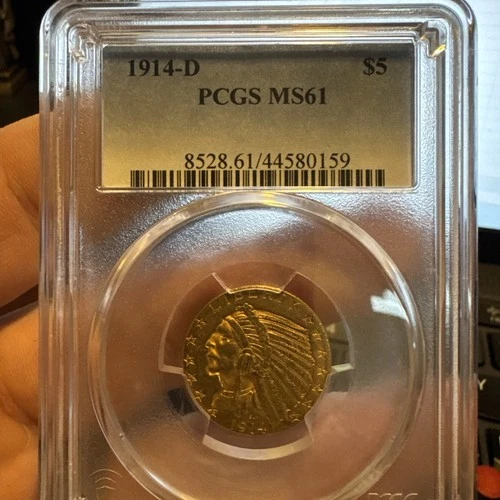 1914-D $5 Indian Half Eagle Coin MS61 PCGS