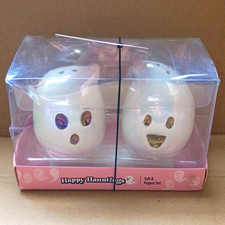 Happy Hauntings Ghost Salt & Pepper Shaker Set 2pc Ceramic White/Pink Boxed
