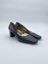 Vintage Liz Claiborne Black Leather Pumps Womens 5.5 Square Toe Block Heel Y2K