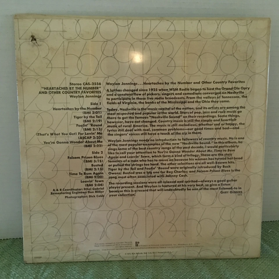 WAYLON JENNINGS LP - HEARTACHES BY THE NUMBER AND OTHER COUNTRY FAVORITES SEALED - Image 2 of 2