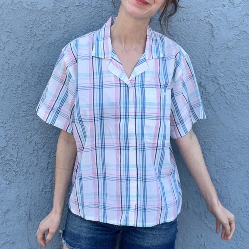 Vintage Plaid Blouse 80s Button Down Top large Retro Country - Picture 2 of 9