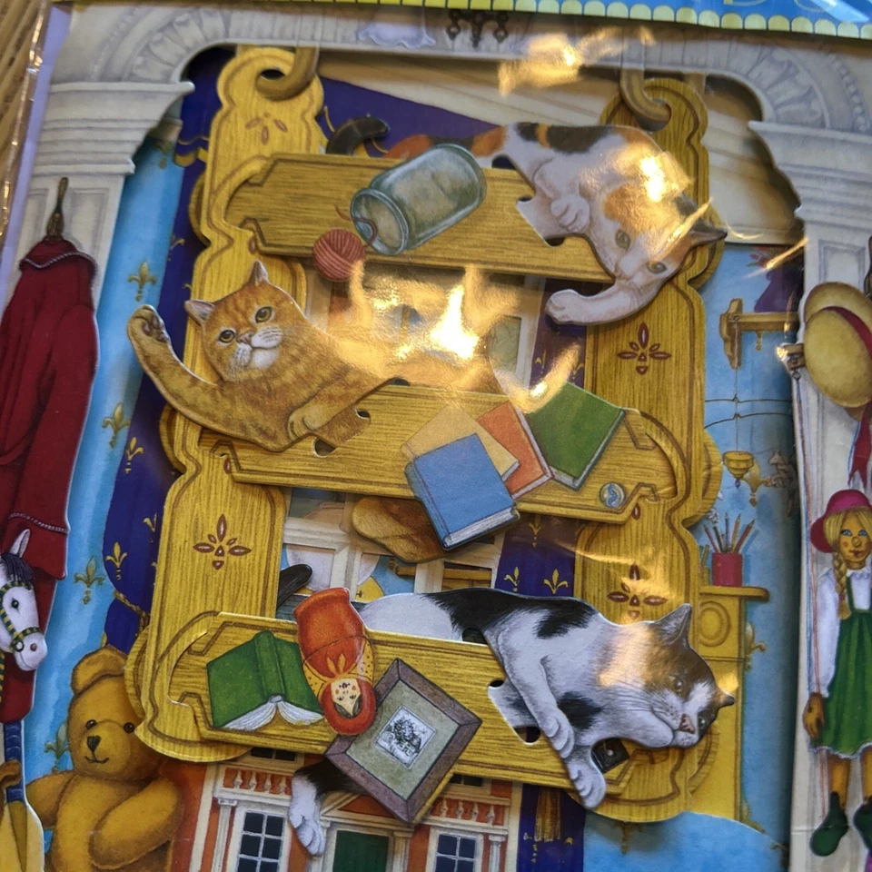 Vtg Santoro Graphics Cats on Bookcase 3D Swing Card Greeting Card SC05 1994 - Image 3 of 3