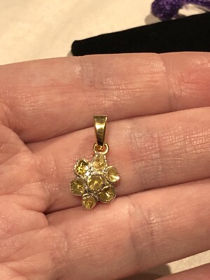 Designer TJC Gold Plate 925 sterling silver Flower Pendant Yellow Polki Diamonds