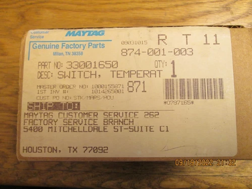 33001650 Maytag dryer temp switch Opened for pictures only Never used