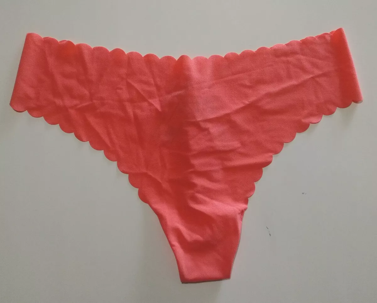 Victoria's Secret Sexy Illusions No Show Thong Panty Sunset Peach Scalloped  XL