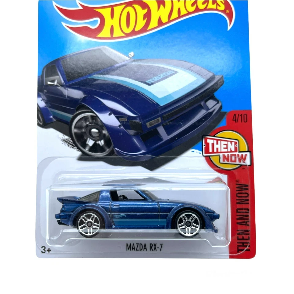 Coche deportivo Hot Wheels Mazda RX-7 azul diecast escala 1/64 entonces y ahora 4/10 2015 Foto 2 de 4