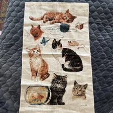 Vintage Kay Dee Designs Pure Linen Kitchen Tea Towel R. Batchelder Kitties NEW