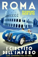 Roma Italy 1939 Car Racing Vintage Poster Print Retro Style Racing Art