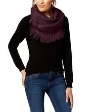 INC Women's Cold Weather Plain Infinity Loop Scarf Wine Burgundy with Fringe
