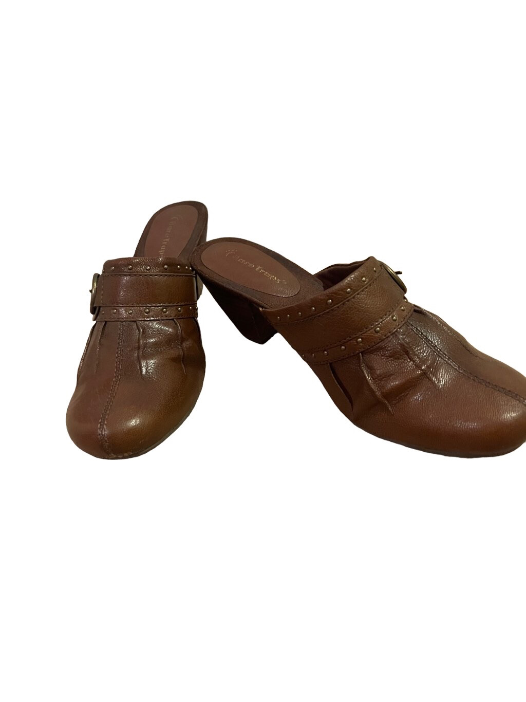 Bare Traps Brown Leather Tinah Open Back Clog Shoes Size 8.5M | eBay