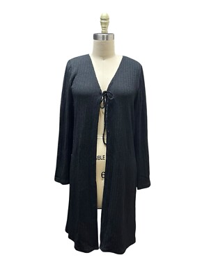 Vintage Y2K Whimsy goth Ribbed Tie Front Witchy Goth Duster Sweater SZ L