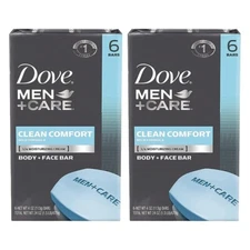 Dove Men+Care Clean Comfort Body+Face Bar, 4 Ounce, 6 Count (Pack of 2)