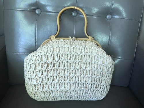 Vintage 50's beige straw woven bag with bamboo handles made in Japan - 第 2/10 張圖片