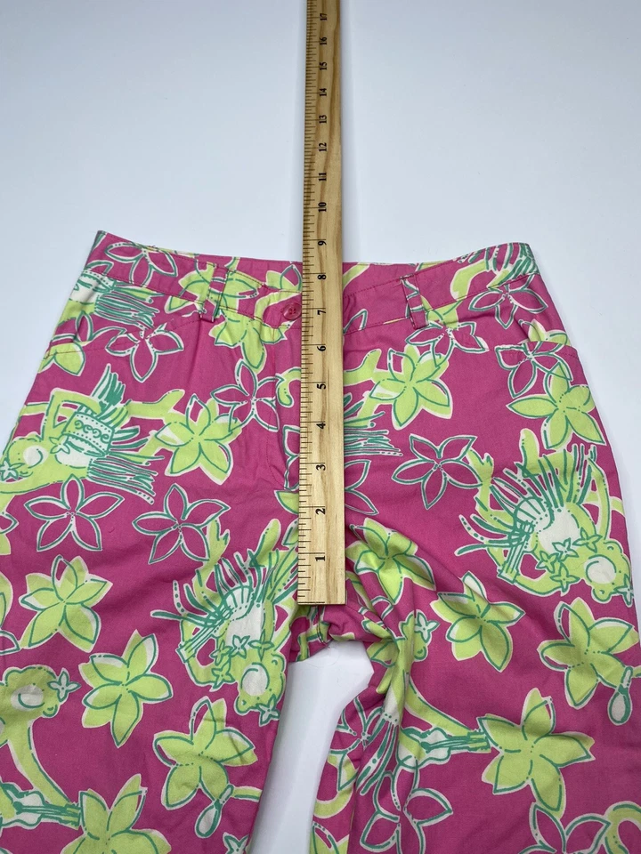 Pantalones Capri Lilly Pulitzer Niñas Multicolor Rosa Verde Estampado Floral Talla 8 De Colección Foto 4 de 4