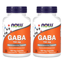 NOW FOODS 2 PACKS GABA 750 mg 100 Veg Capsules