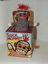 Sock Monkey Jack In The Box by Schylling Excellent Condition WORKS GREAT