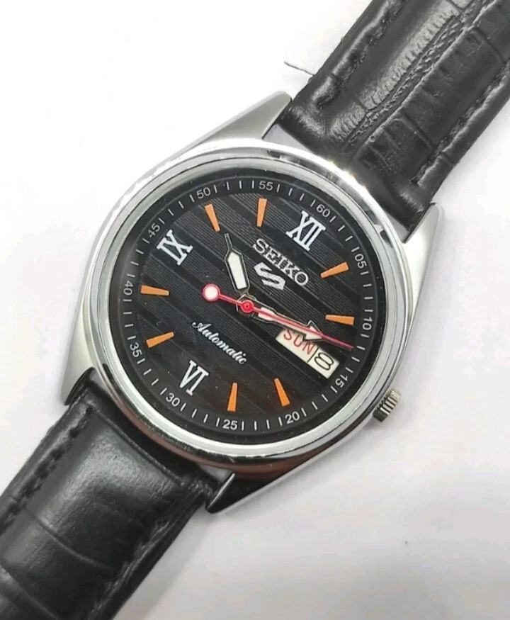 SEIKO 5 AUTOMATIC WATCH CAL 6309 17JEWEL BLACK FACE JAPAN MEN S