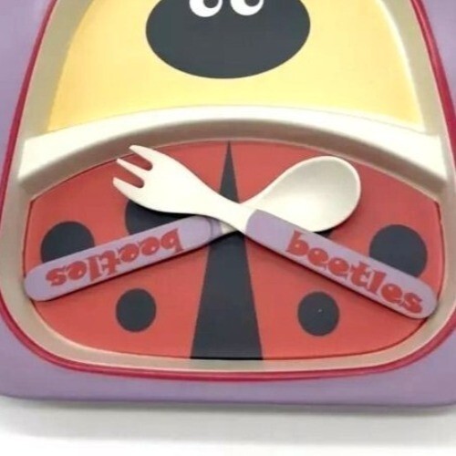 Lady Bug Bamboo Kids Dinnerware Set - 5-Piece Set With Plate Bowl Cup Fork &... - Picture 6 of 6