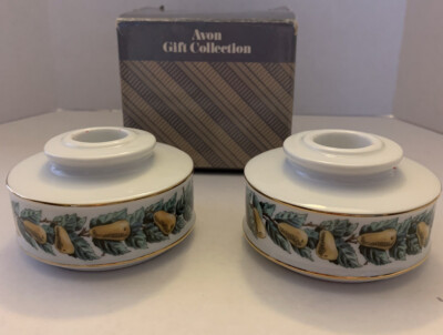 VTG Avon The Twelve Days of Christmas Candleholder Set of Two w/ 14k Gold Trim
