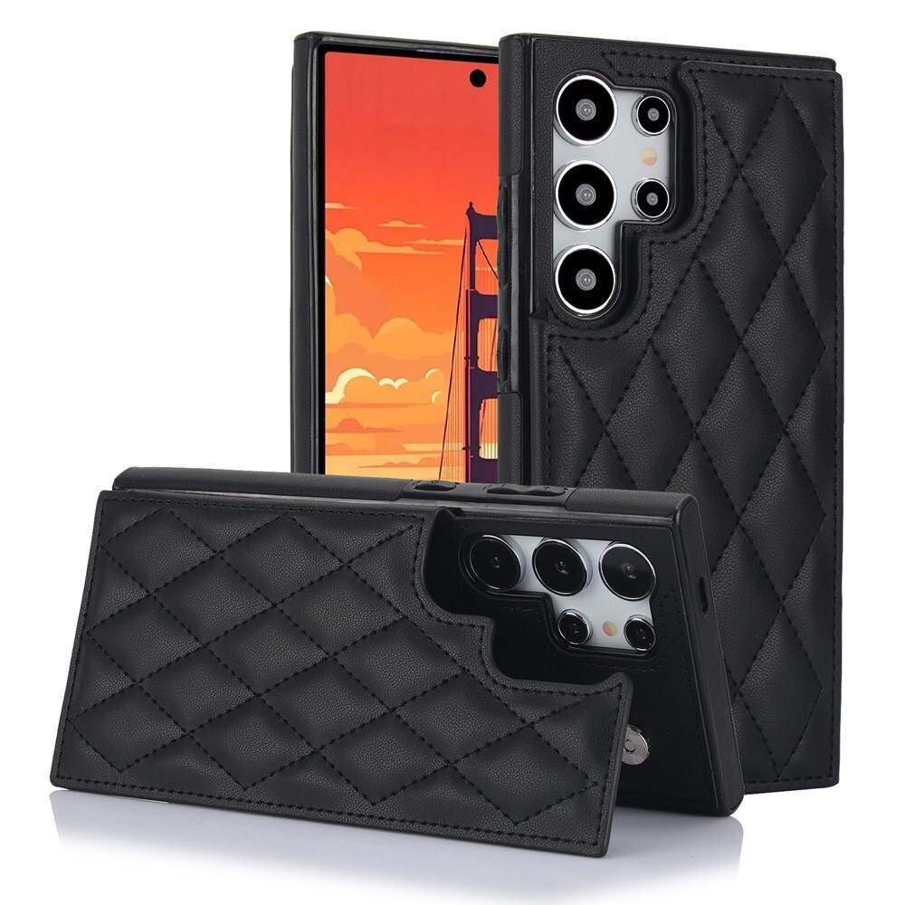 Samsung Galaxy S24 Ultra S23 S22 S21 Plaid Textured Card Holder Phone Case
