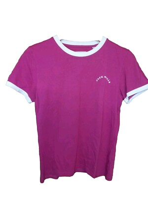 Jack Wills T Shirt Top Tee Pink White Piping Logo
