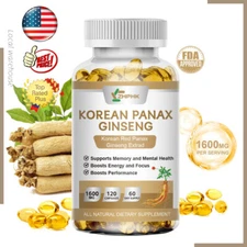 Korean Red Panax Ginseng 1600mg 120 Capsules Energy Libido Testosterone Booster