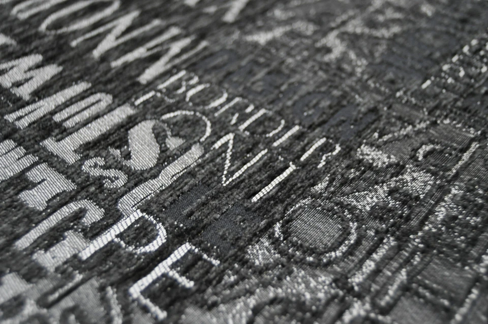 Jacquard Chenille Stoffe Möbelstoff Polsterstoff Dekostoff Meterware Schrift - Bild 4 von 4