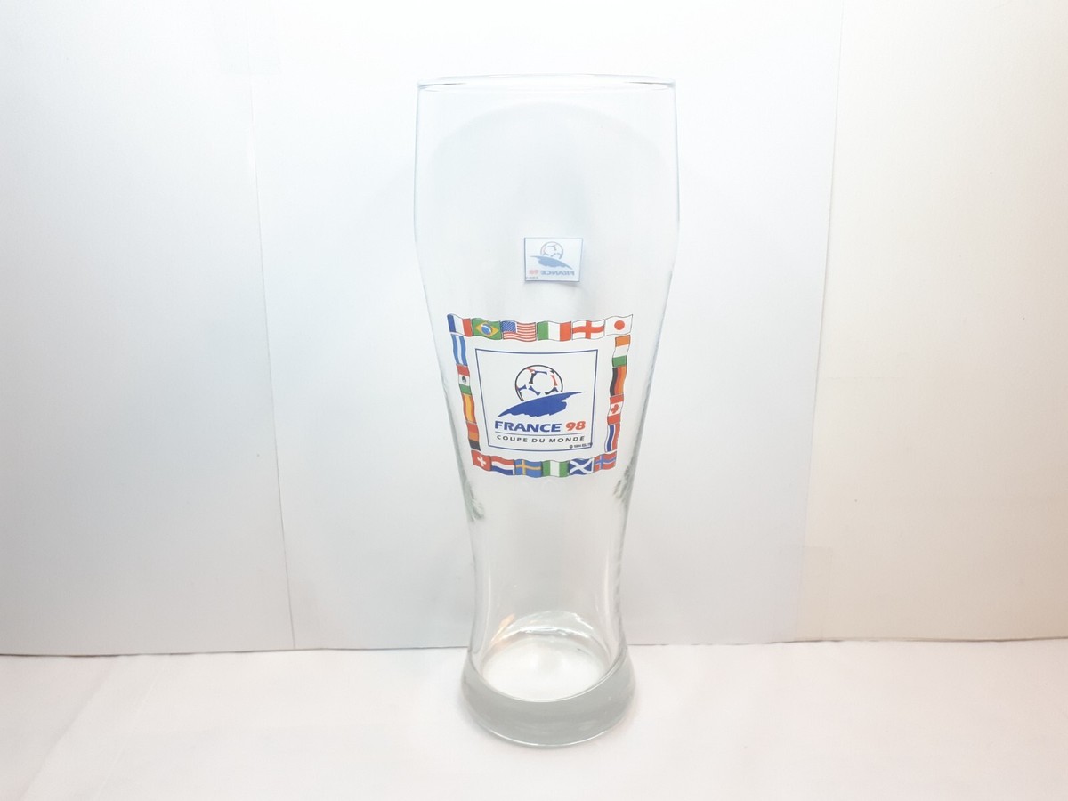 France 1998 World Cup Coupe Du Monde Beer Glass silhouette flags 5 5/8 tall