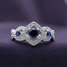 Women's Engagement Ring 14K White Gold Plated 2.0Ct Round Cut Simulated Sapphire