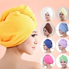 2X PACK LONG HAIR WRAP HEAD TOWEL TURBIE TURBAN TWIST DRYING CAP HAT LOOP BUTTON