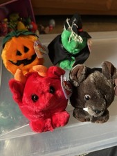 VTG 90s Puffkins Plush Lot Halloween Devil Red, Witch, Gordy Pumpkin, Ding Bat