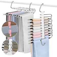 2 Pack 9 Layers Pants Hangers Space-Saving Stainless Steel Closet Hangers 20p...