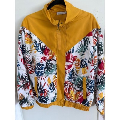 Keren Hart WomensTropical Leaf Print Windbreaker JacketYellowSmall ACJ-J-000190