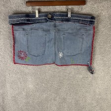 Lee Skirt Womens 16 Blue Denim Floral Embroidered Upcycled Utility Pockets Short