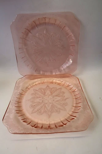Vintage Jeanette Glass Adam Pink Depression 2 Dinner Plates 9"