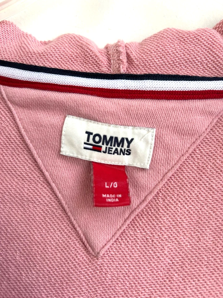 Tommy Jeans Hoodie Rose Pink Dress Women’s Large V-Neck Long Sleeve Cotton Blend - Image 2 of 4