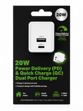 20W USB-C Power Delivery Quick Charge Dual Port Wall Charger Black New