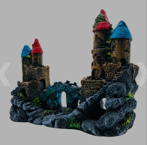 Aquarium Decoration Castle and Bridge. Size 7.5 L X 5.9 H X 2.7 W inch - Picture 2 of 5