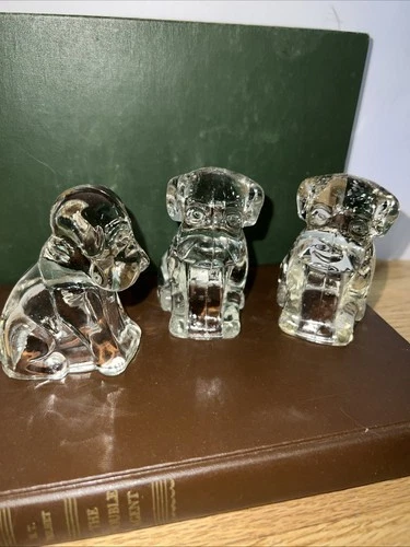 3 Vintage Droopy Dog Candy Glass Containers Federal Glass 1940s Figurine