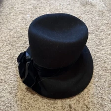 Vintage Women’s Henry Pollak 100% Wool Black Hat Velvet Bow Sz Medium 60s